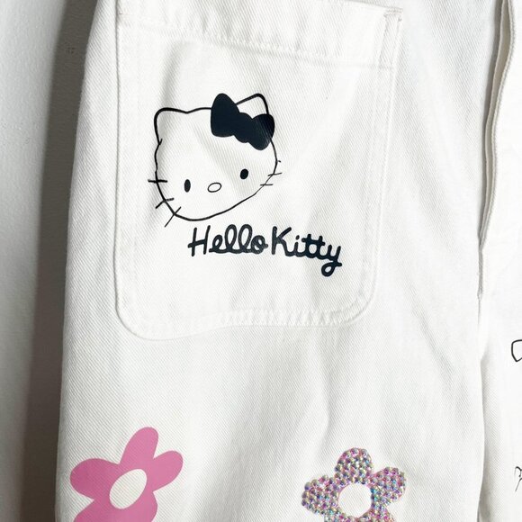 Custom Handmade Hello Kitty Theme Bling White Denim Jeans High Waist Size 29 - Picture 3 of 13